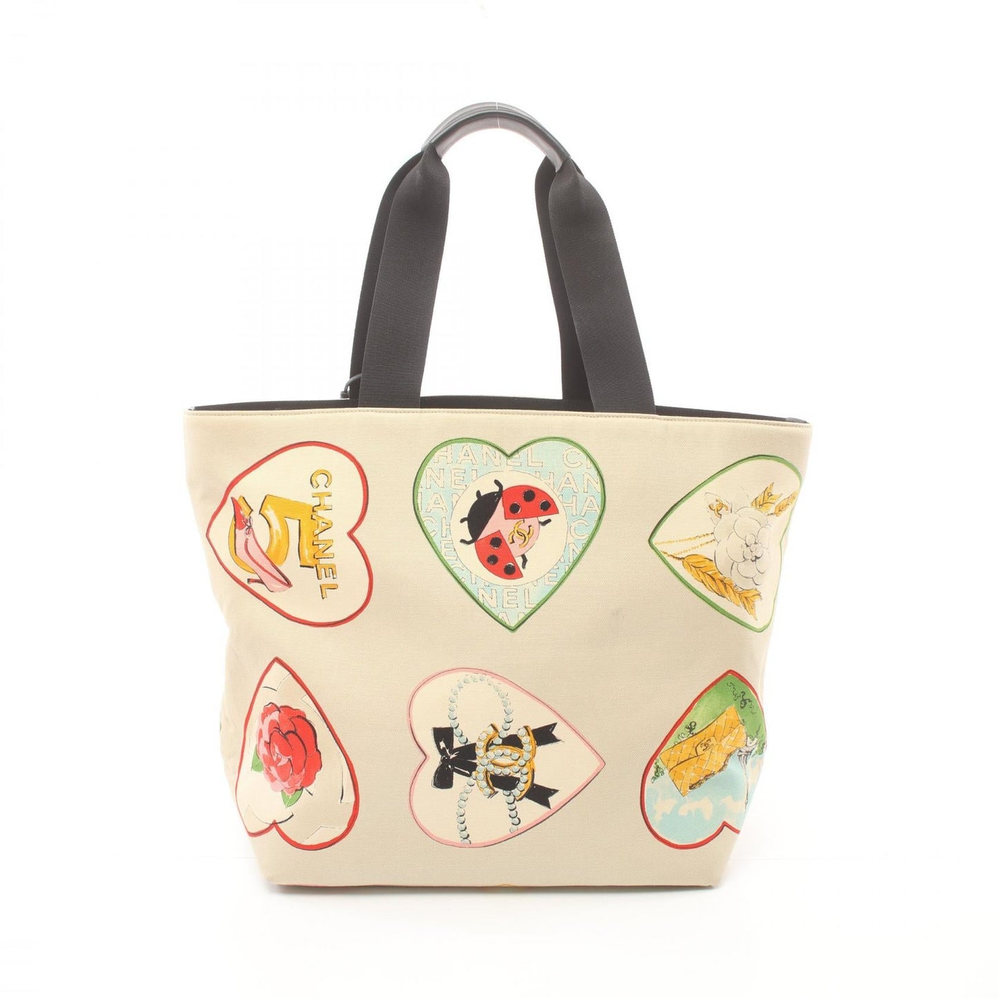Chanel Heart Print Valentine Linen Tote Bag Canvas Tote Bag A21385 in New Condition