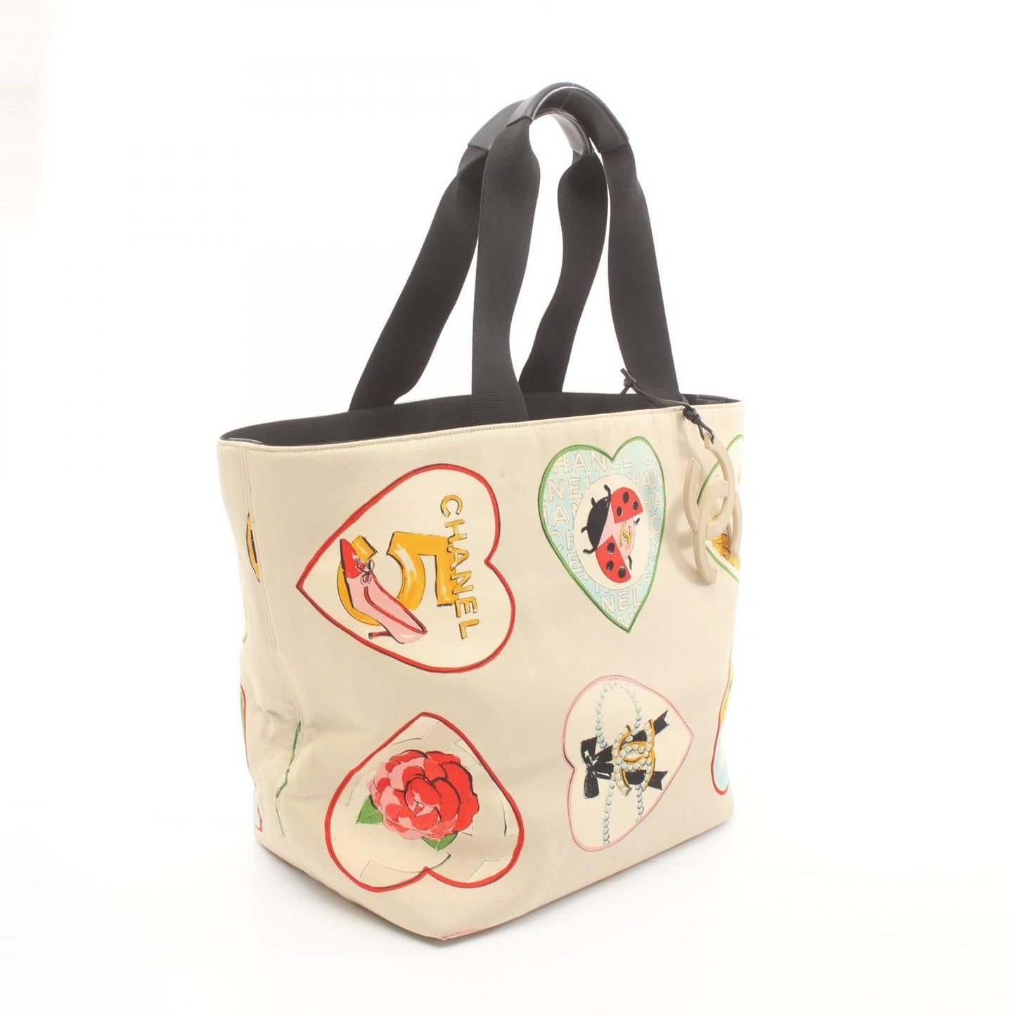 Chanel Heart Print Valentine Linen Tote Bag Canvas Tote Bag A21385 in New Condition