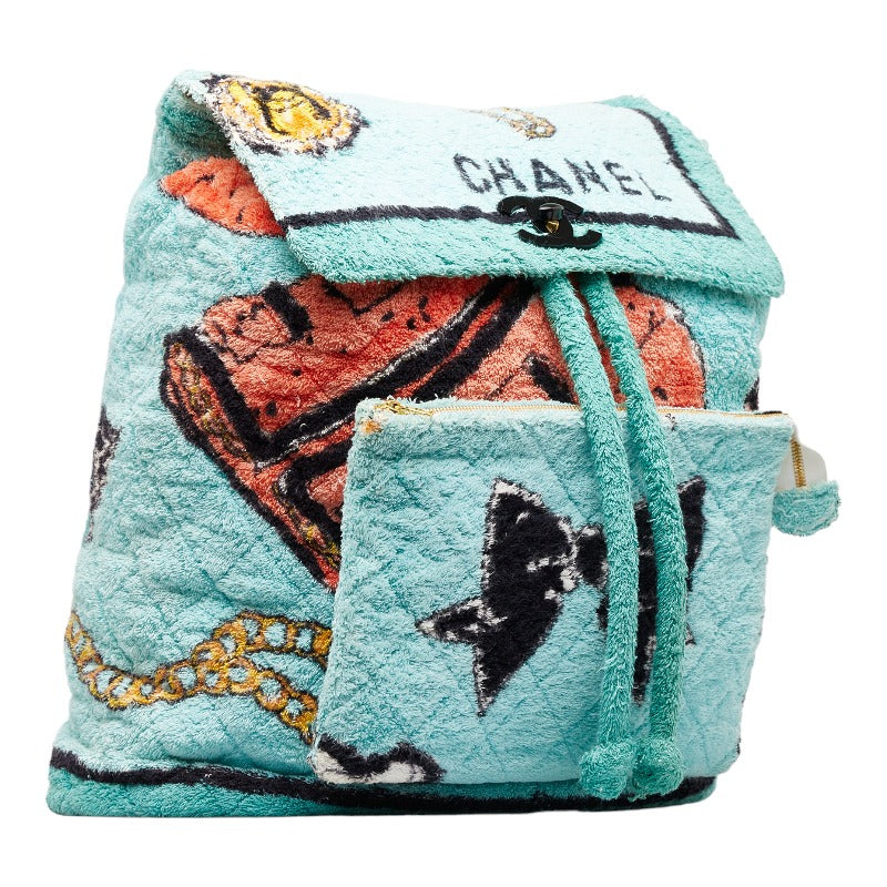 Chanel Cotton Patterned Pile Backpack Green Multicolor