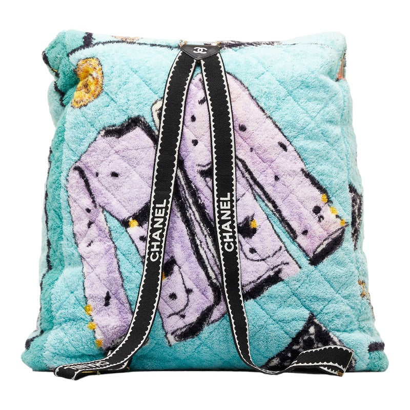 Chanel Cotton Patterned Pile Backpack Green Multicolor