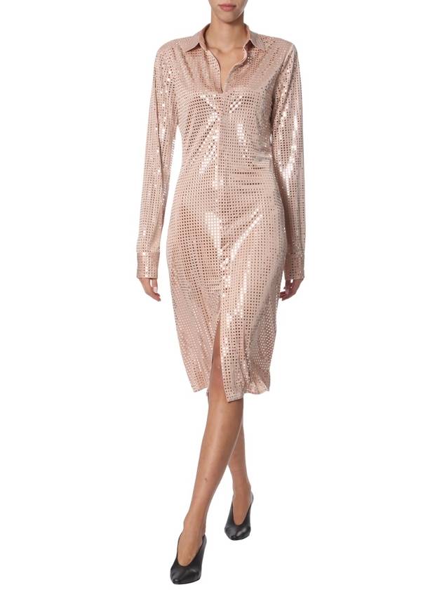 Bottega Veneta Women's Sequin Shirt Long Dress Beige
