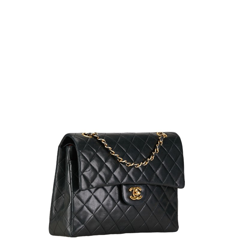 Chanel Matelasse Double Flap Chain Shoulder Bag Black Gold Lambskin