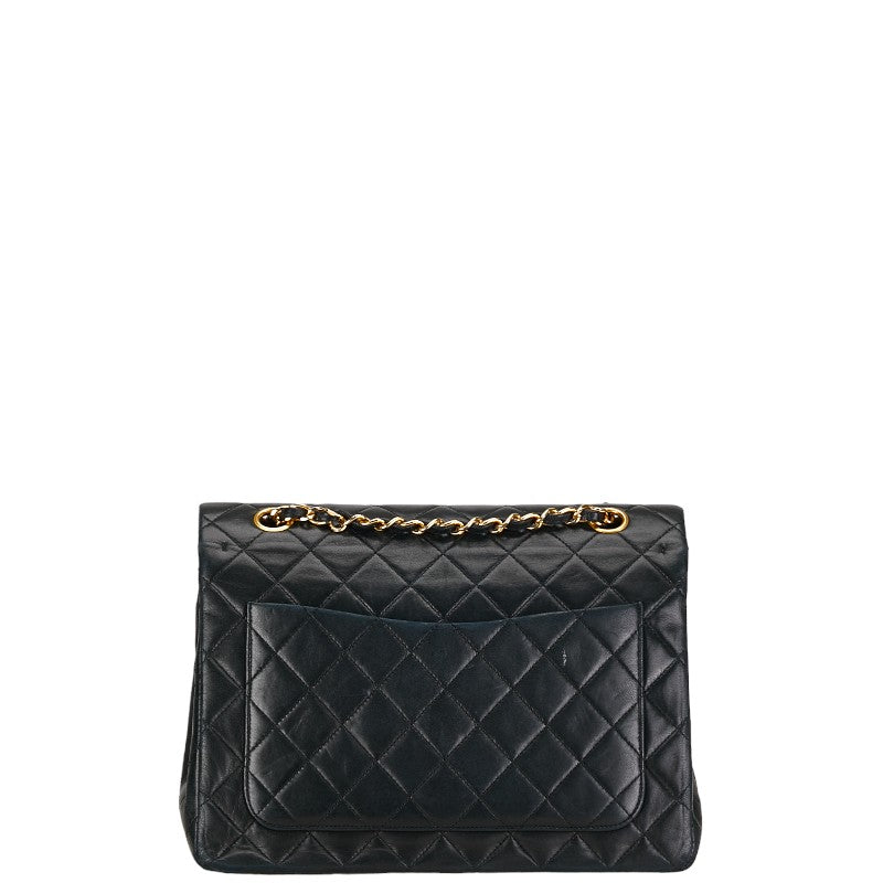 Chanel Matelasse Double Flap Chain Shoulder Bag Black Gold Lambskin