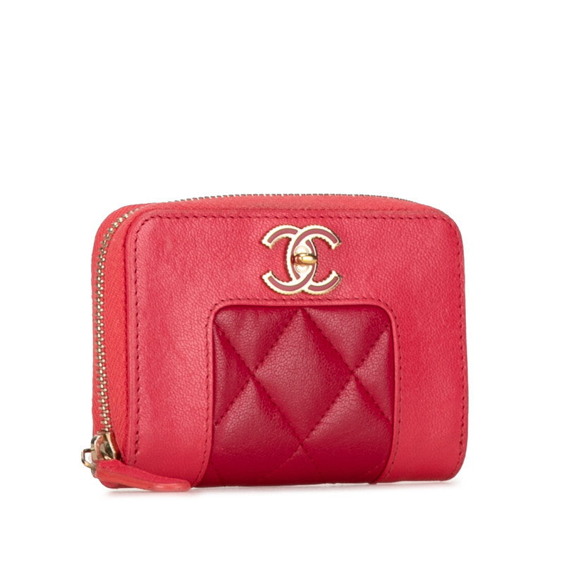 Chanel Leather Coco Mark Coin Case Pink Gold