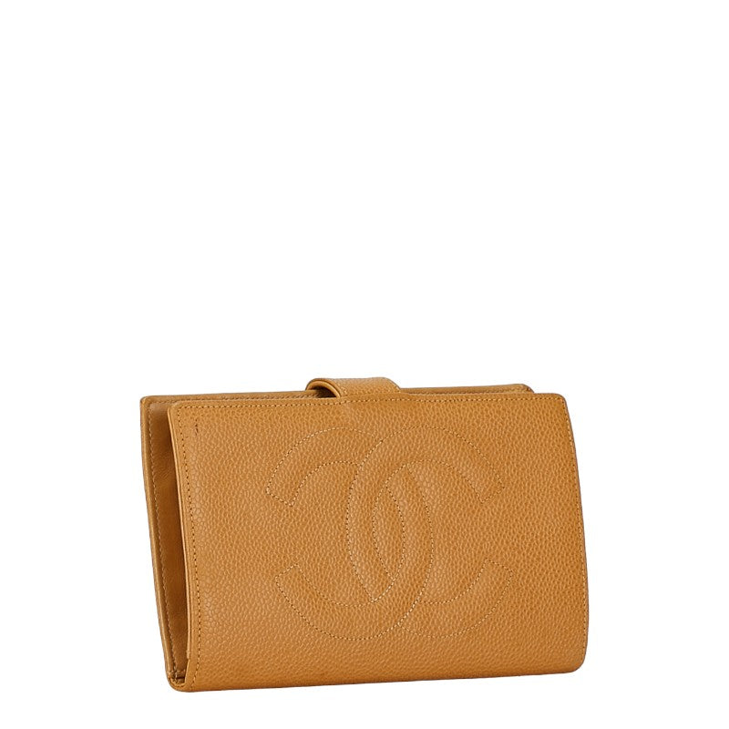 Chanel Caviar Skin Coco Mark Long Wallet Beige in New Condition