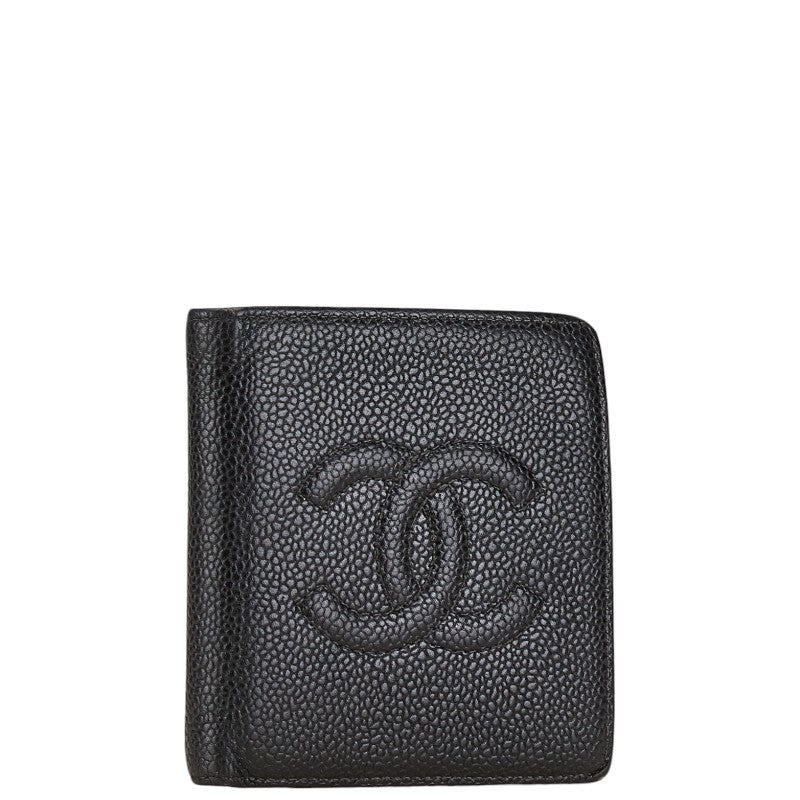 Chanel Caviar Skin Coco Mark Compact Wallet Black