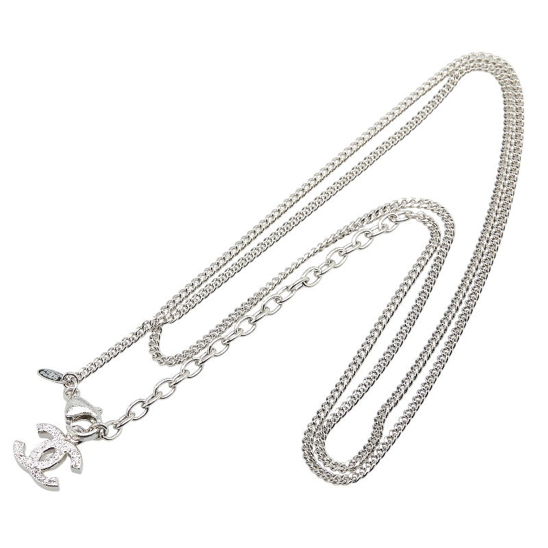 Chanel Coco Mark Long Chain Necklace Silver