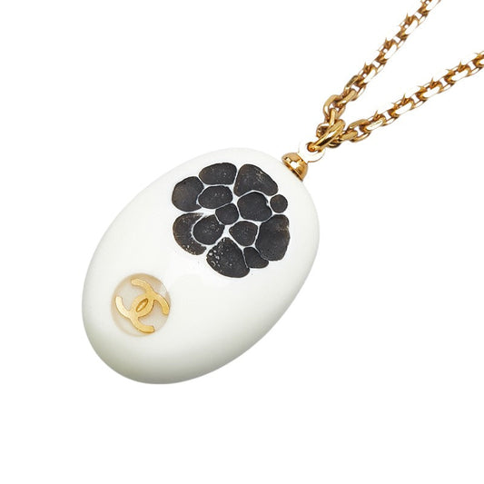 Chanel Camellia Coco Mark Necklace Gold White Black