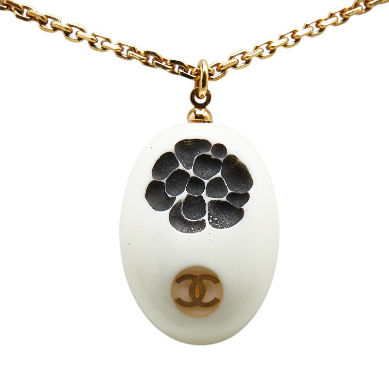 Chanel Camellia Coco Mark Necklace Gold White Black