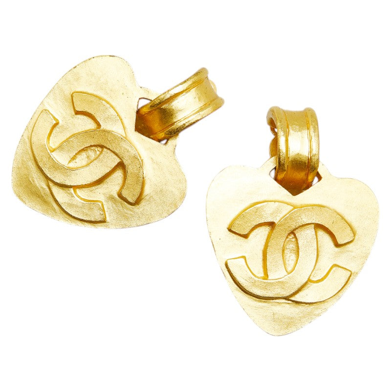 Chanel Vintage Heart Motif Earrings Gold