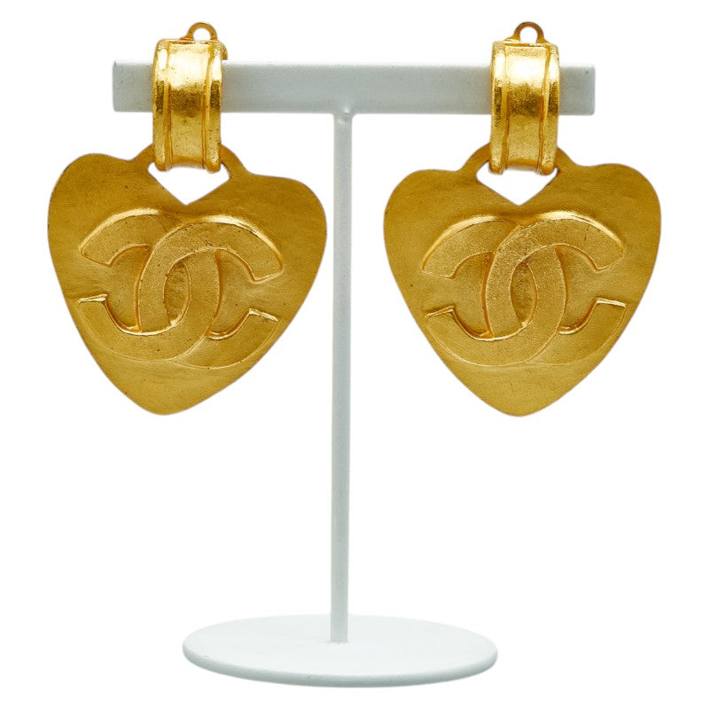 Chanel Vintage Heart Motif Earrings Gold