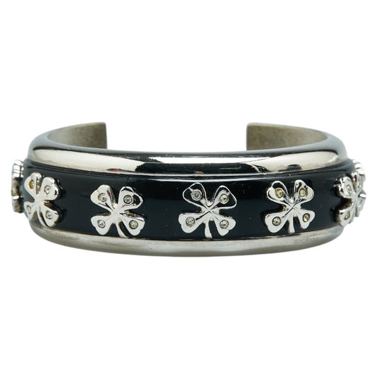 Chanel Clover Rhinestone Bangle Silver Black