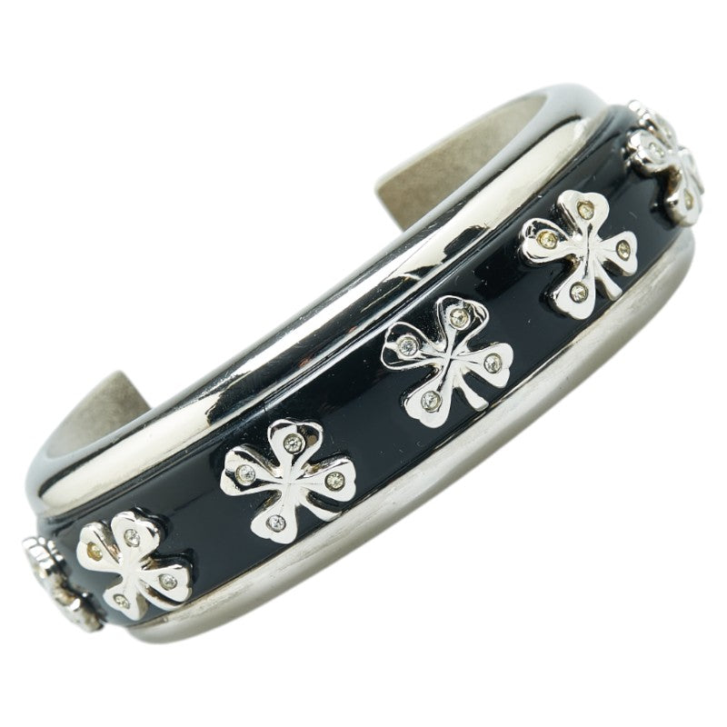 Chanel Clover Rhinestone Bangle Silver Black