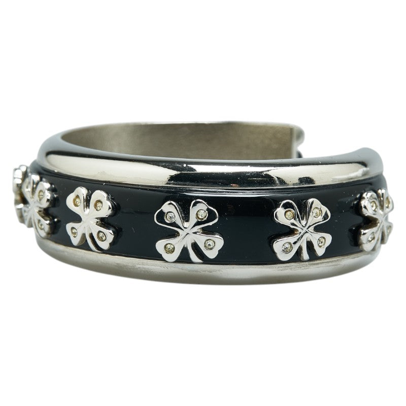 Chanel Clover Rhinestone Bangle Silver Black