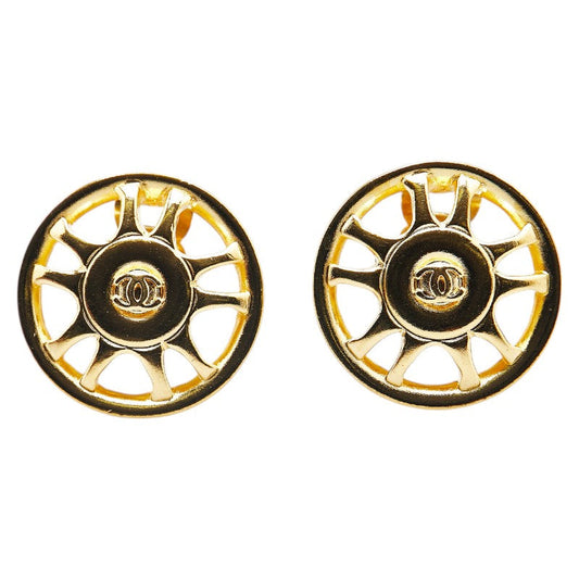 Chanel Vintage Coco Mark Round Earrings Gold