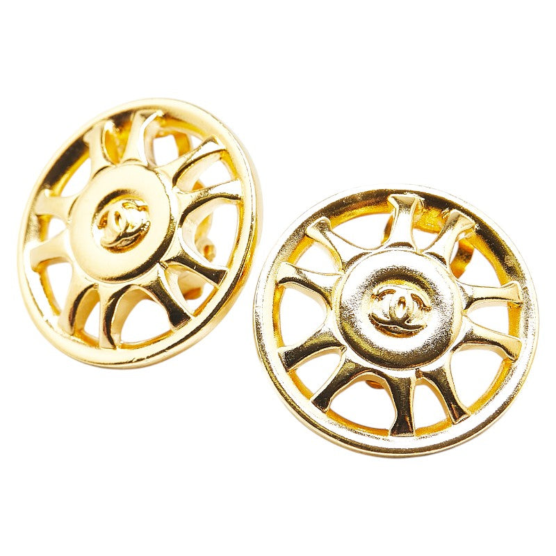 Chanel Vintage Coco Mark Round Earrings Gold