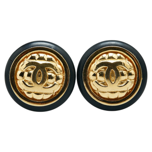 Chanel Matelasse Coco Mark Earrings Gold Black