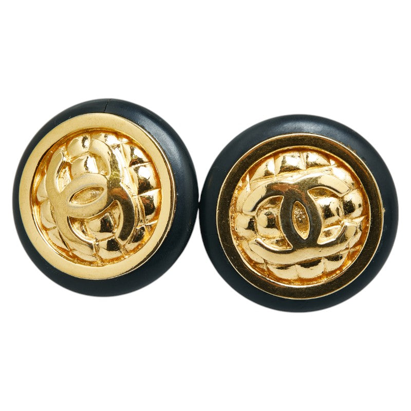 Chanel Matelasse Coco Mark Earrings Gold Black