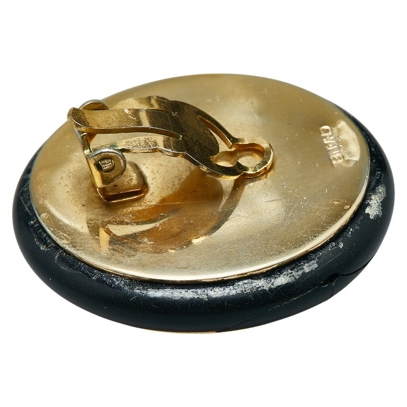 Chanel Matelasse Coco Mark Earrings Gold Black