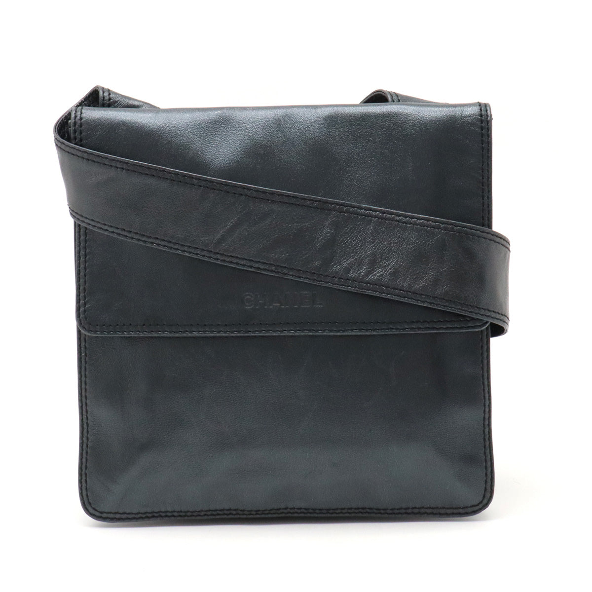 Chanel Metallic Leather Logo Shoulder Bag Pochette Sacoche