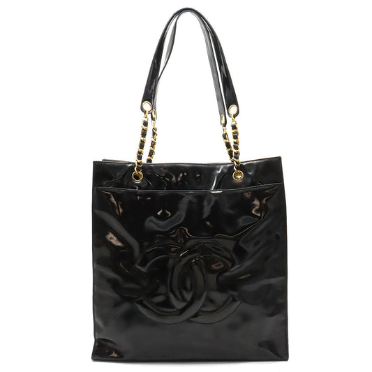 Chanel Coco Mark Patent Leather Chain Shoulder Tote Bag A05464