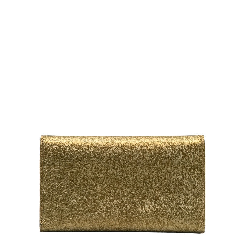 Chanel Leather Tri-Fold Wallet Metallic Khaki