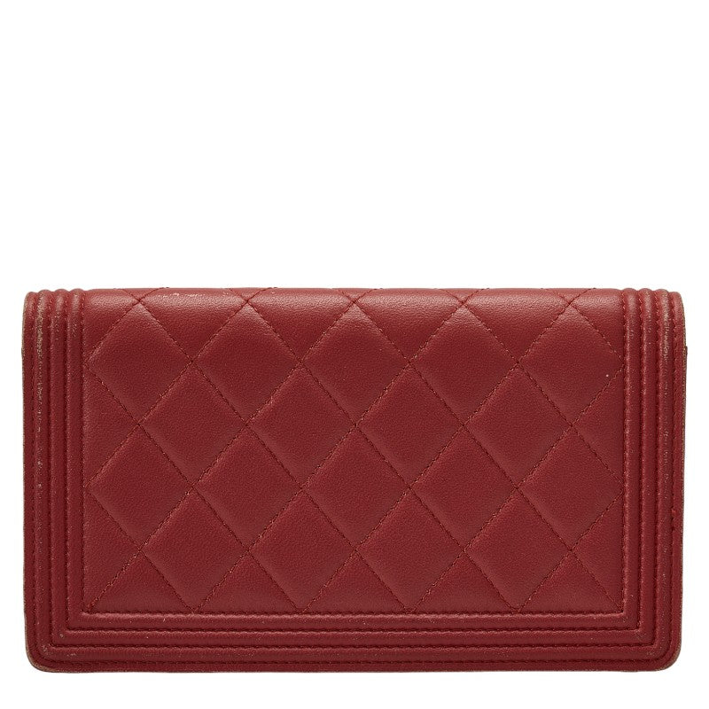 Chanel Boy Long Wallet Wine Red Leather