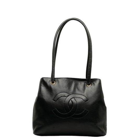 Chanel Coco Mark Leather Tote Bag Black