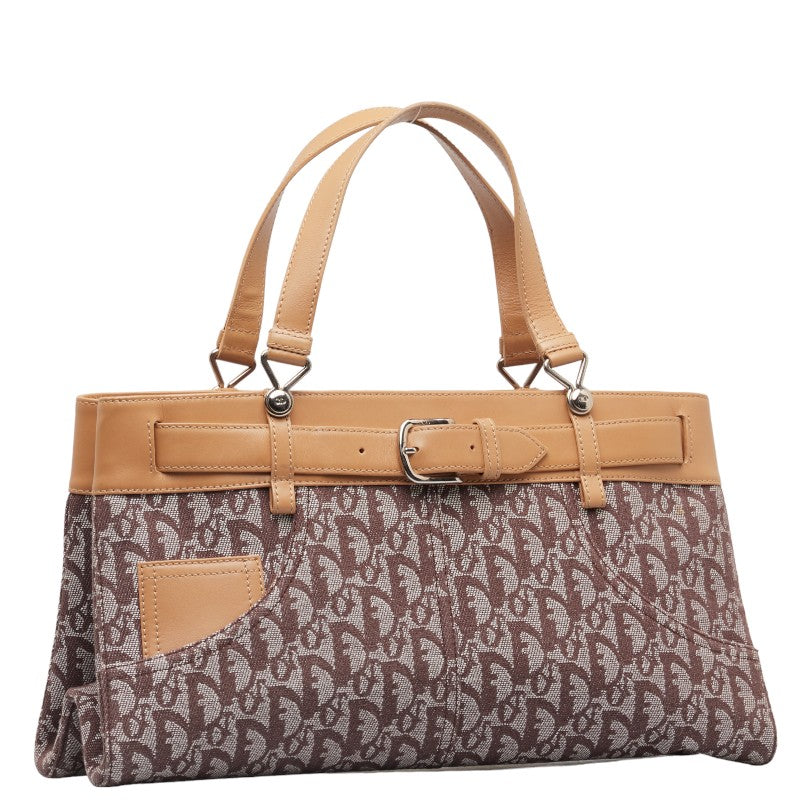 Dior Trotter Canvas Leather Handbag Brown Beige