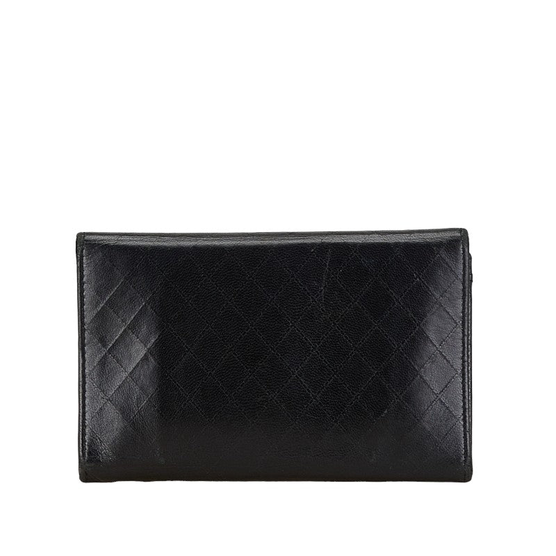 Chanel Camellia Matelasse GINZA Medium Compact Wallet Black Leather