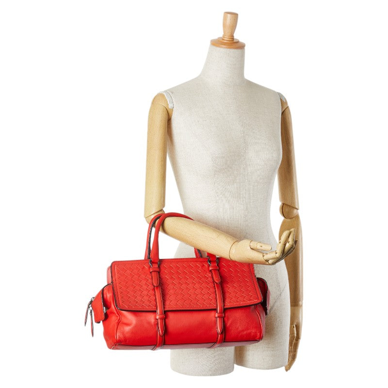 Bottega Veneta Intrecciato Leather Handbag Red