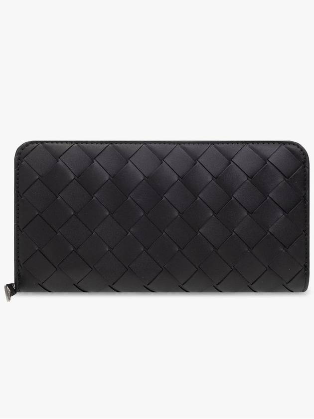 Bottega Veneta Intrecciato Zipper Around Leather Long Wallet Black