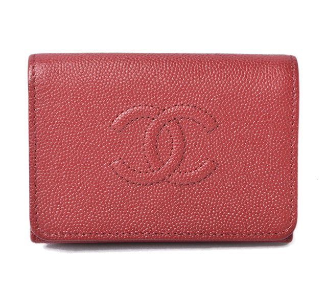 Chanel Caviar Skin Mini Trifold Wallet Dark Red