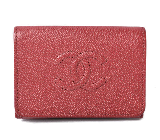 Chanel Caviar Skin Mini Trifold Wallet Dark Red