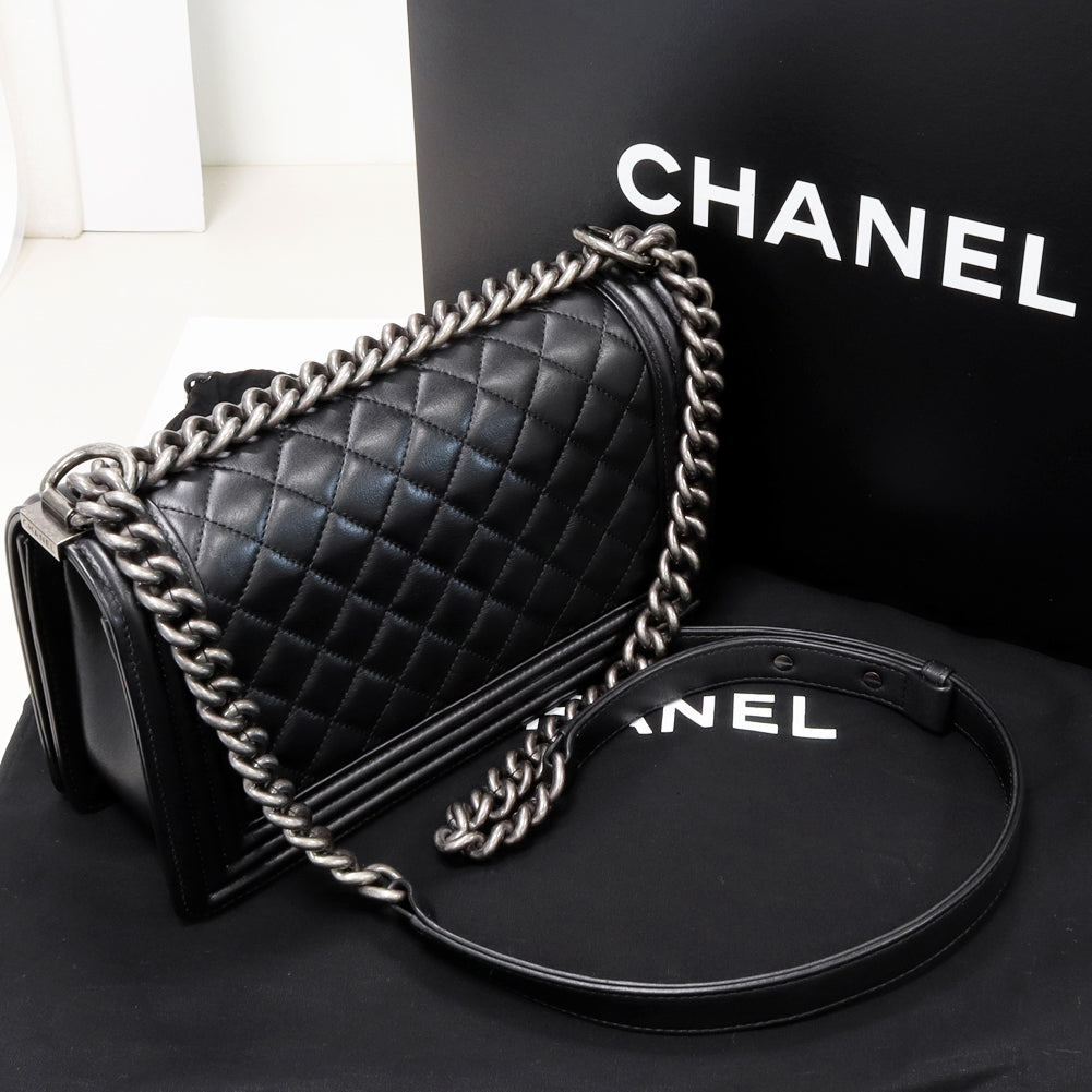 Chanel Boy Chain Shoulder Bag Lambskin Black A67086