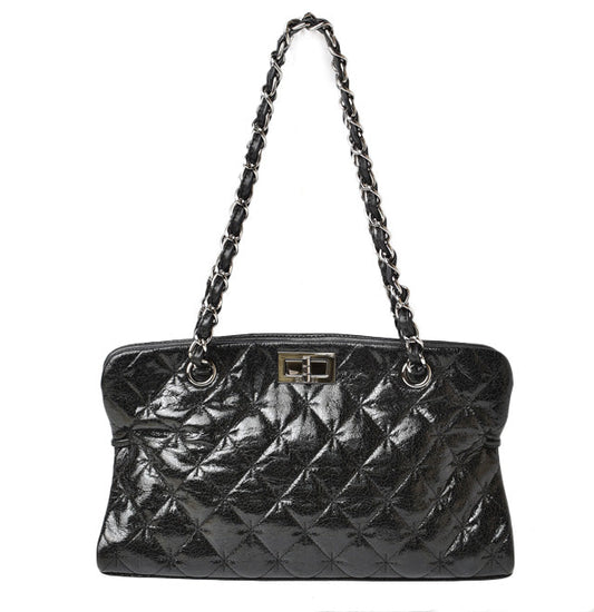 Chanel Patent Leather Tote Bag Vintage Quilted Black