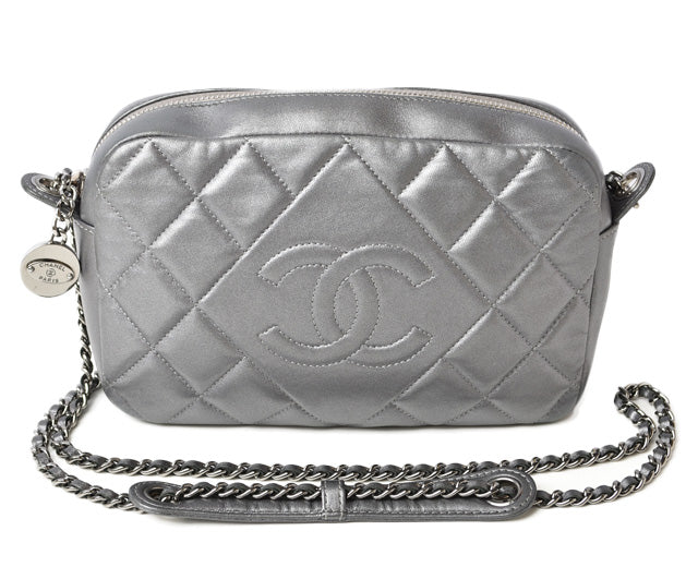 Chanel Lambskin Chain Shoulder Bag Quilted Stitch Silver