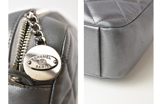 Chanel Lambskin Chain Shoulder Bag Quilted Stitch Silver