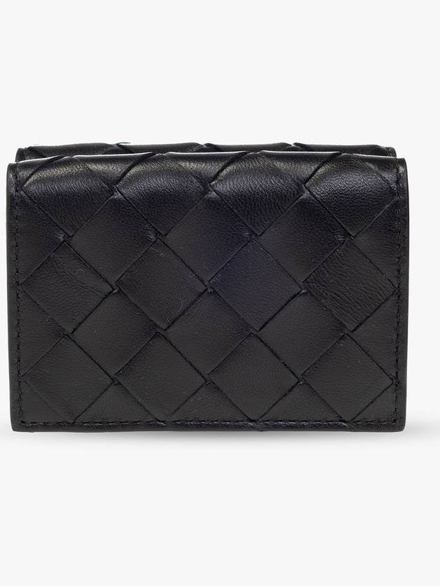 Bottega Veneta Tiny Interciato Bifold Double Flap Bifold Wallet Black
