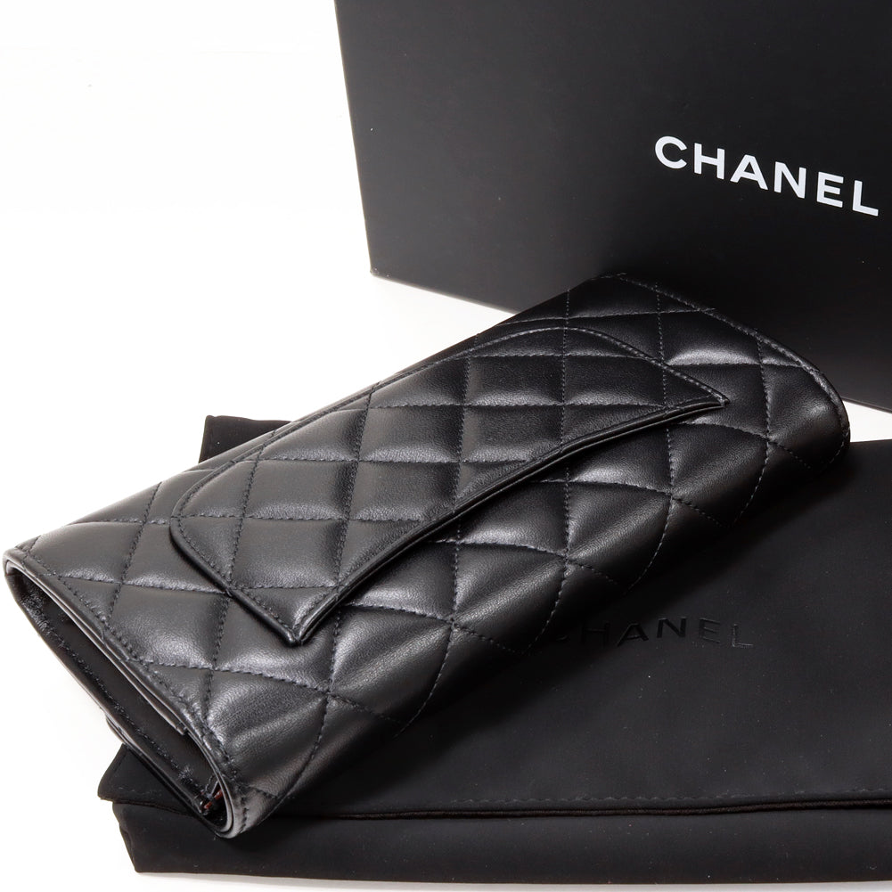 Chanel Lambskin Classic Flap Wallet Black Gold AP0241