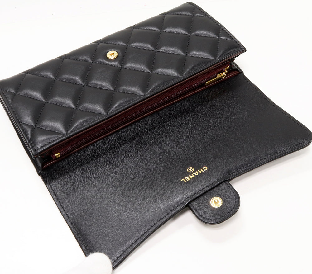 Chanel Lambskin Classic Flap Wallet Black Gold AP0241