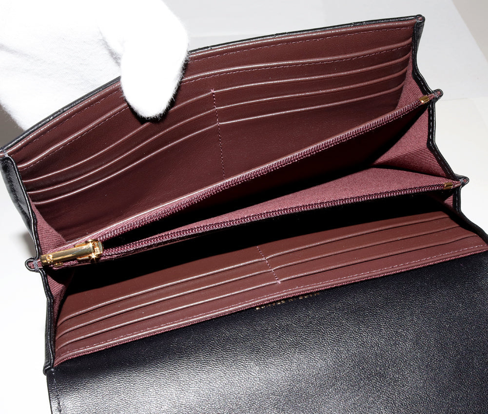 Chanel Lambskin Classic Flap Wallet Black Gold AP0241