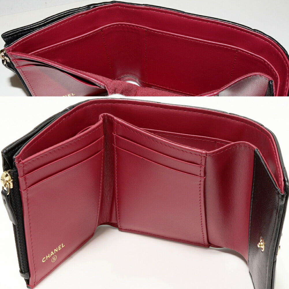 Chanel Lambskin Trifold Wallet Black