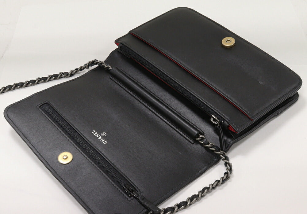 Chanel Chain Shoulder Bag Black Silver A84389