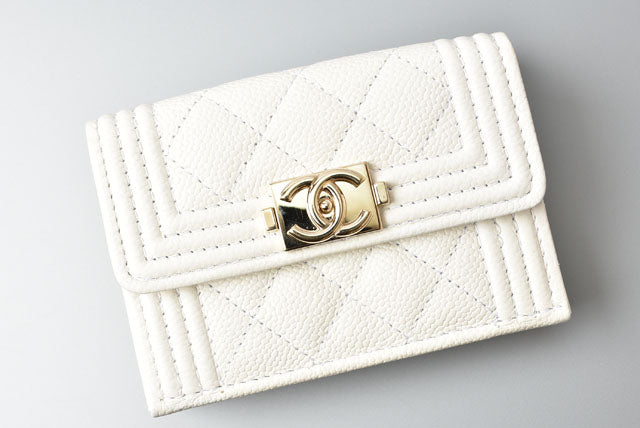 Chanel Caviar Skin Boy Chanel Mini Wallet Off White Gold