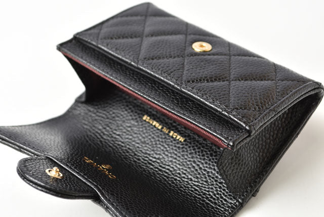 Chanel Caviar Skin Coin/Card Case Black/Bordeaux