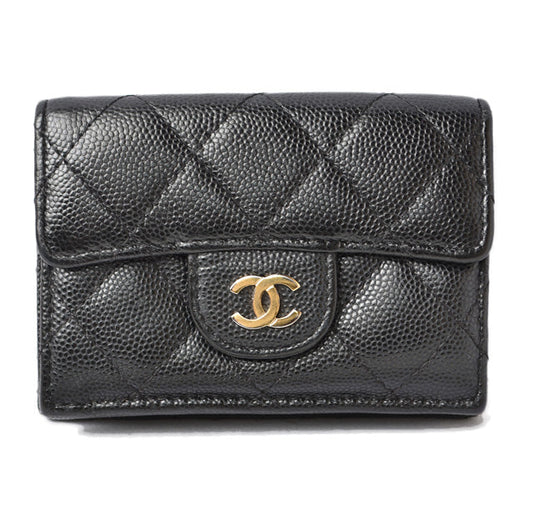 Chanel Caviar Skin Compact Wallet A84401 Black