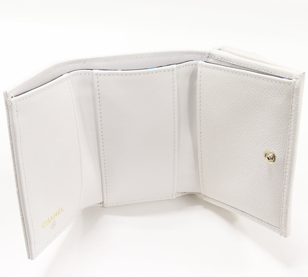 Chanel Trifold Wallet Classic Small Flap Grained Shiny Calfskin White Gold AP0230