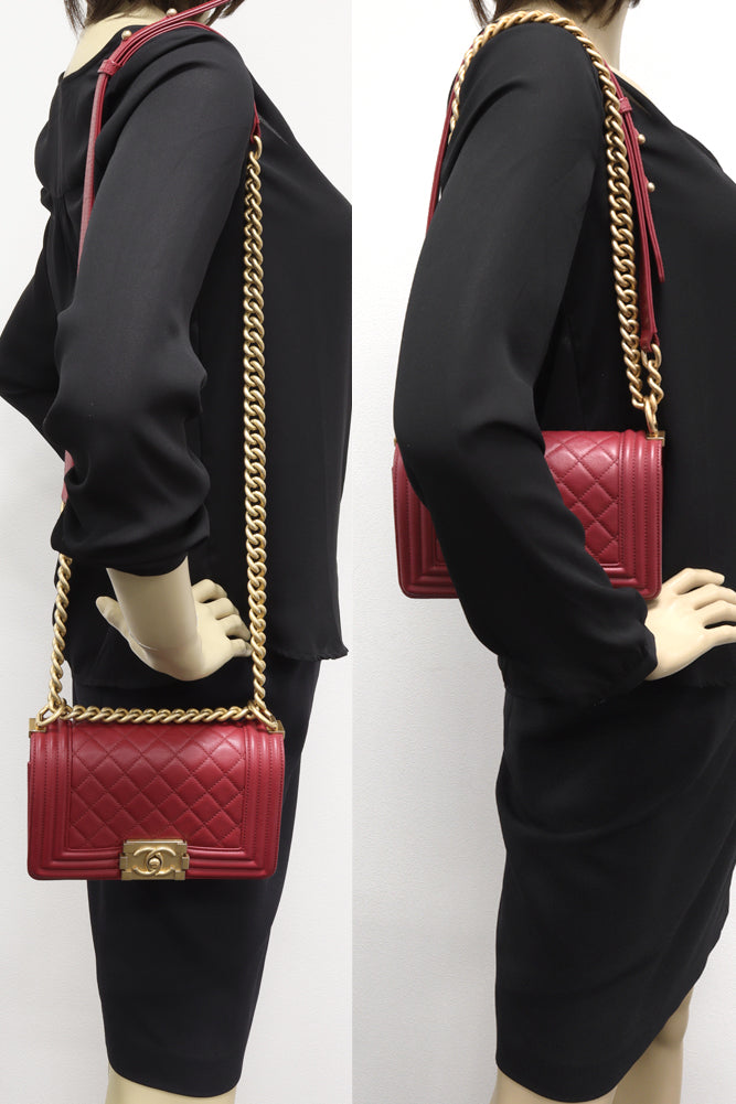 Chanel Boy Chain Shoulder Bag Lambskin Red A67085