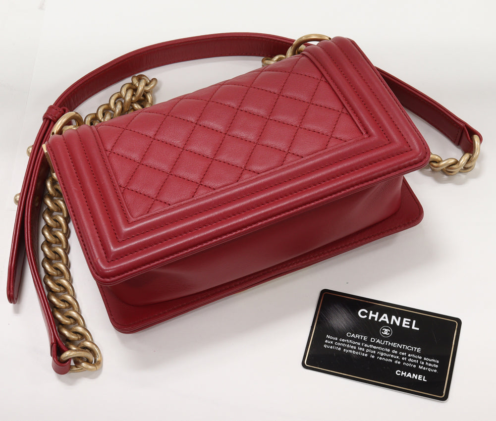 Chanel Boy Chain Shoulder Bag Lambskin Red A67085